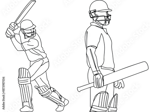 Cricket Players Action Sketch, Sports Illustration Vector