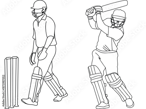 Cricket Players Action Illustration Vector Design For Sports