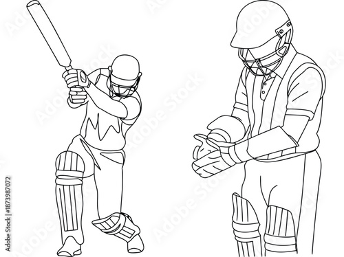 Cricket Players Action Sketch Illustration For Sports Design