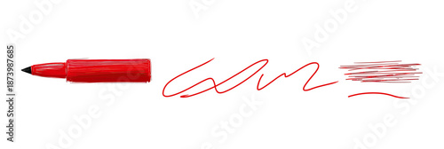 Red marker pen with hand drawn red scribble lines and strokes isolated on white background vector illustration