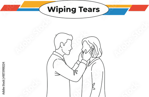 Black outline vector illustration showing a man comforting a crying woman with empathy