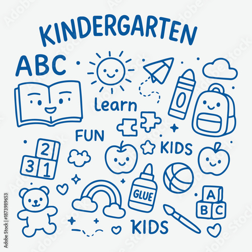 Kindergarten Education Fun Learning Doodle Set for Kids.