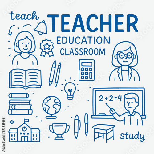 Teacher Education Classroom Doodle Set.