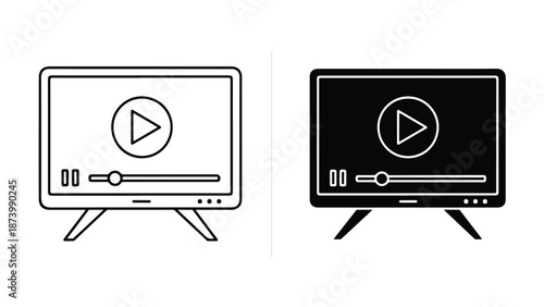 Video Playback Icons Set Flat Design Vector Illustration. Modern style icon. Vector icon set. Glyph and solid icon set. Icon vector. Flat Design Icon. line icon set