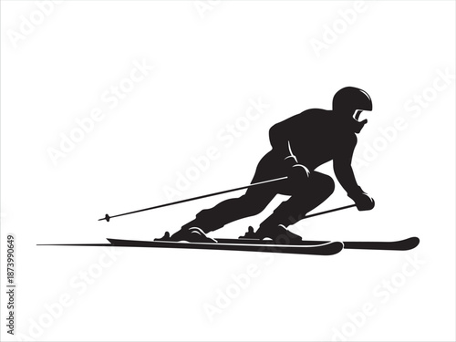 Silhouette of a skier in action on a slope