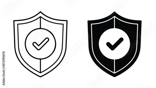 Shield with Checkmark Success Security Vector Illustration. Modern style icon. Vector icon set. Glyph and solid icon set. Icon vector. Flat Design Icon. line icon set