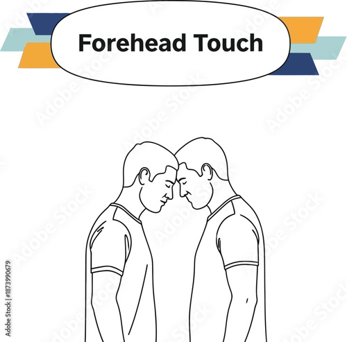 Black outline vector illustration of two men touching foreheads symbolizing emotional connection