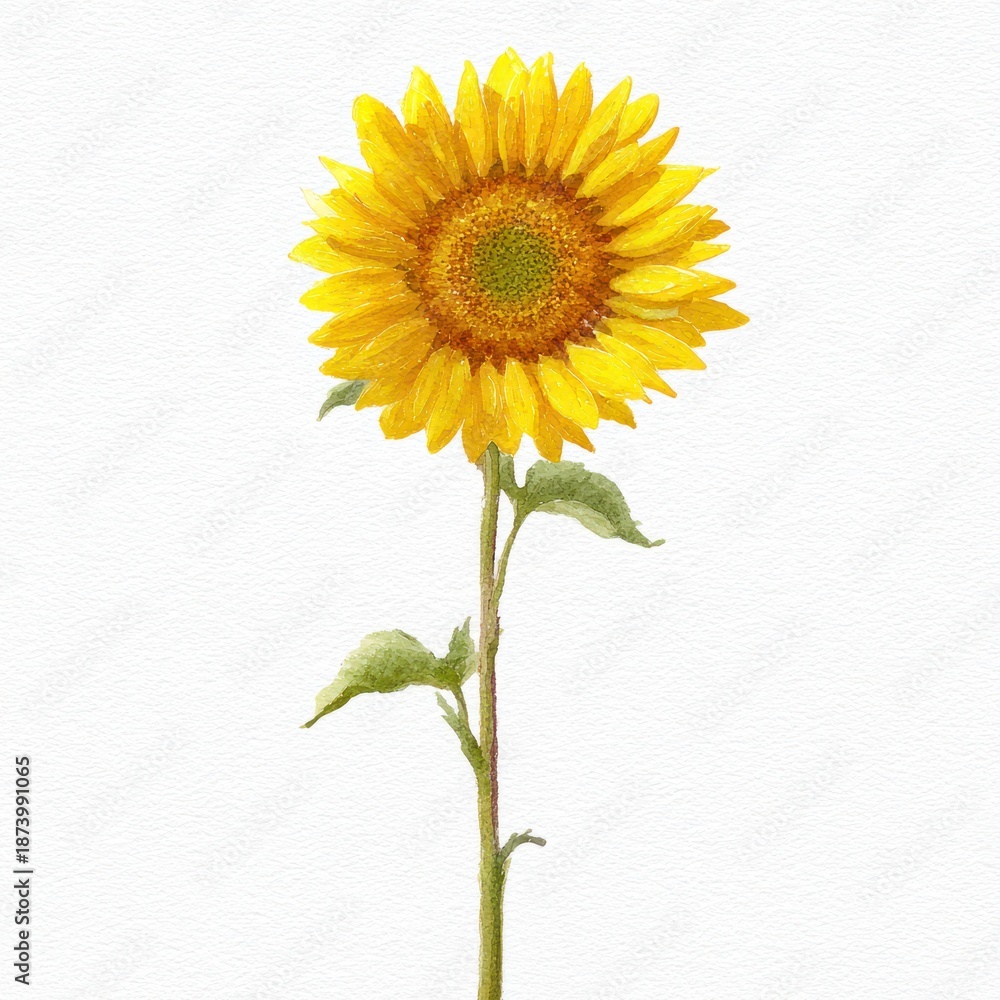 Fototapeta premium Single sunflower illustration on white background