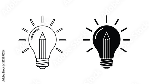 Lightbulb ideas and innovation vector icon set flat design illustration. Modern style icon. Vector icon set. Glyph and solid icon set. Icon vector. Flat Design Icon. line icon set