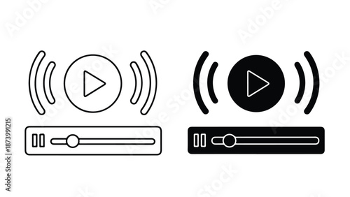 Play Pause Stop Audio Control Buttons Flat Design Vector Illustration. Modern style icon. Vector icon set. Glyph and solid icon set. Icon vector. Flat Design Icon. line icon set