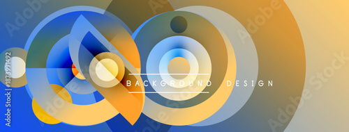 Abstract circles, vibrant colors blend. Modern design features layered shapes, gradients, text element. Smooth transitions create dynamic visual impact.