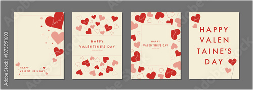 バレンタインデー素材4枚セット　フレーム　背景　ハート　ベクターイラスト　おしゃれ