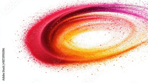 Vibrant swirling vortex of colored sand particles creating a dynamic abstract pattern of red orange and yellow