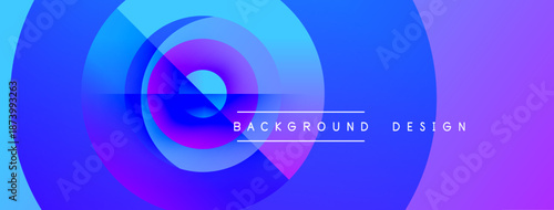 Abstract vibrant circles create dynamic background. Blue, purple hues blend, forming modern design element. Text reads background design.