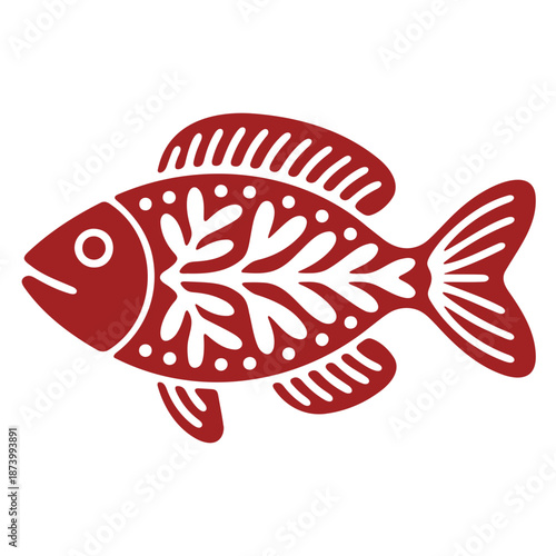 A red and white fish icon with a floral pattern on its body