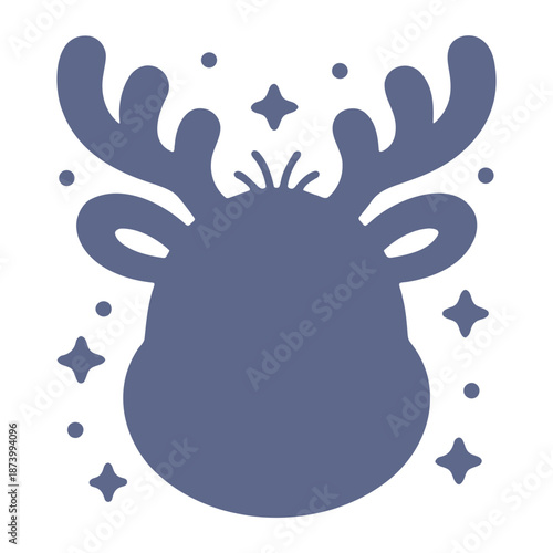 A minimalist vector graphic of a moose head with antlers and stars