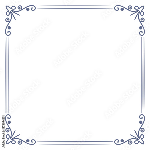 A decorative blue border with floral designs on a white background