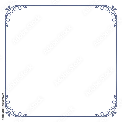 A minimalist purple border design with floral accents on a white background