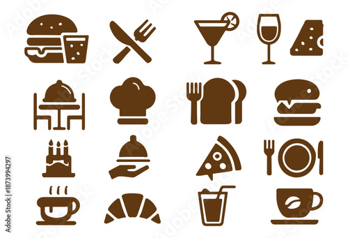 ベクターの食事に関するシルエットアイコンセット