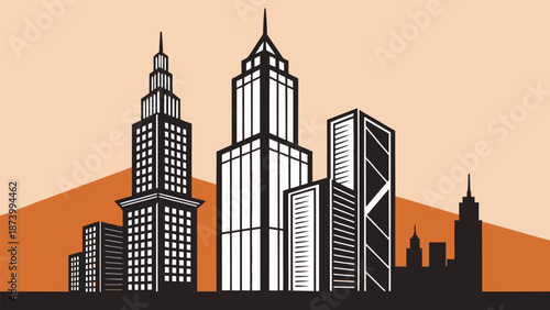 Modern city skyline with sleek skyscrapers and urban landscape