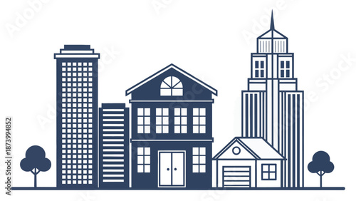 Modern cityscape with residential and commercial buildings