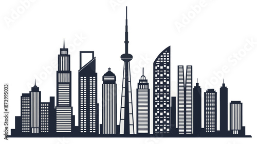 Modern city skyline with sleek skyscrapers and towers