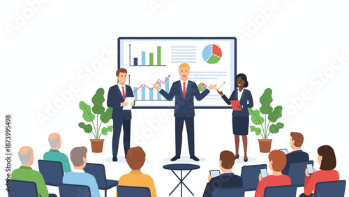 Business Meeting and Presentation with Diverse Audience and Professionals