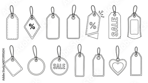 Collection of diverse empty tag shapes and styles for sale promotions and retail pricing information