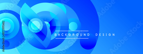 Abstract blue design features overlapping circles, gradients. Modern aesthetic suitable for backgrounds, banners, presentations. Clean, vibrant composition.
