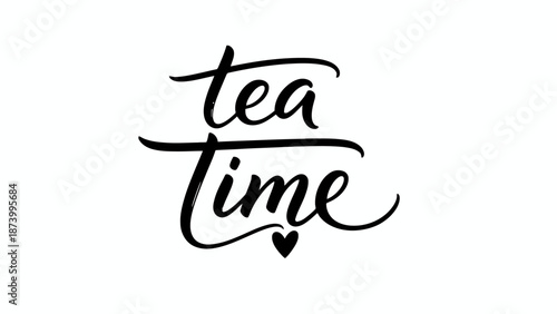 Charming hand-lettered 'Tea Time' calligraphy with a sweet heart, perfect for cafe branding, beverage designs, or relaxing lifestyle graphics