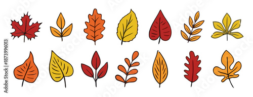 Autumn Leaves Collection Diverse Shapes and Vibrant Colors, Perfect for Seasonal Decor and Design Projects