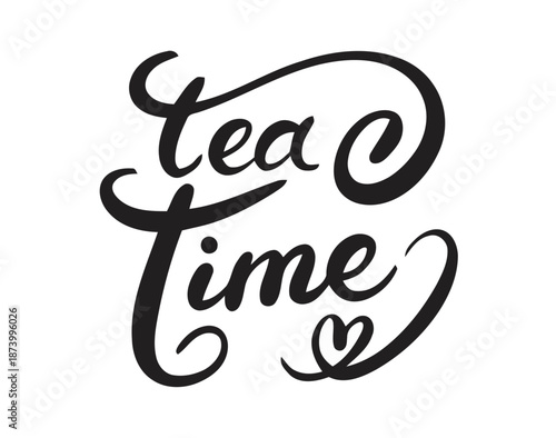 Elegant 'Tea Time' calligraphy with a subtle heart accent, perfect for invitations, branding, or social media graphics