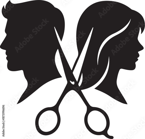 PrintHair Salon Logo with Male and Female Silhouettes and Scissors