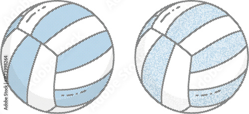 Set of Two Blue and White Volleyballs Vector Illustration