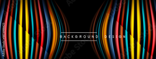 Abstract neon lines create dynamic curves, vibrant colors against black backdrop. Modern design element for digital projects.
