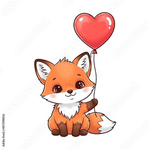 Adorable Fox Cub with Heart Balloon - A Valentines Day Delight.