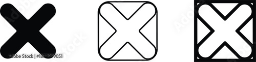 Professional icon set featuring black solid and outline cross marks in rounded squares for error or delete notifications.
