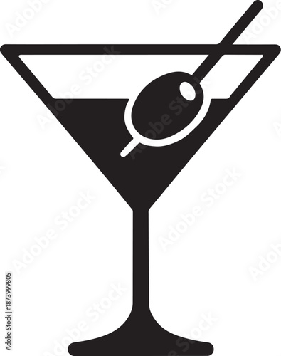 Print Martini Glass Icon with Olive