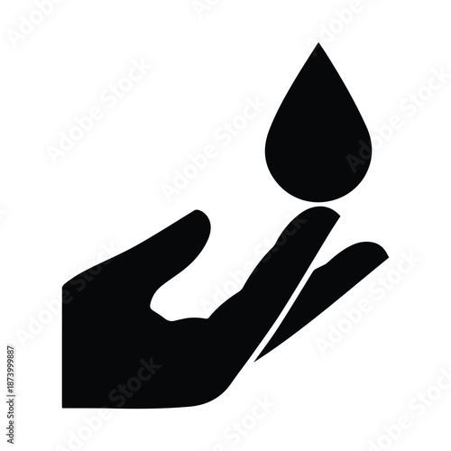 Hand holding water drop isolated on white background, Vector, illustration