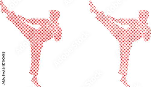 Red Dotted Silhouette of Martial Arts Kick Vector Illustration
