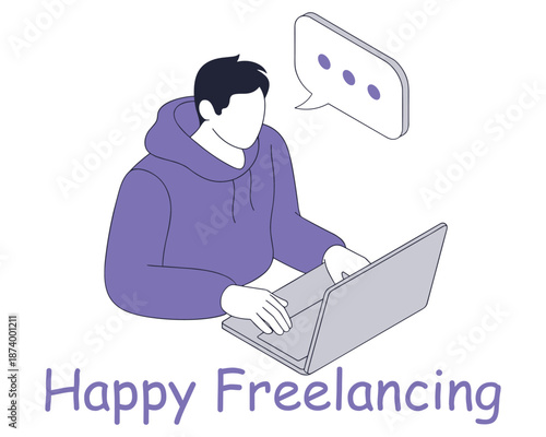 Person using laptop with speech bubble