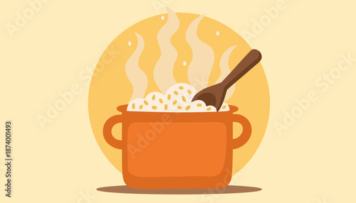 Oats cooking in pot with wooden spoon