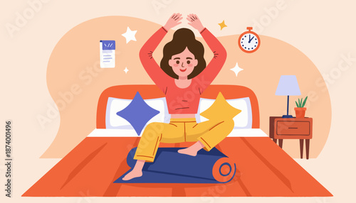Woman stretching arms above head on couch