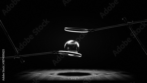 Photography Modern mixed media of crystal baseball floating above field under studio lights