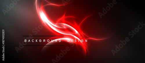Abstract red energy flow. Dynamic swirls, glowing lines create futuristic background design. Dark shades emphasize bright central focus.