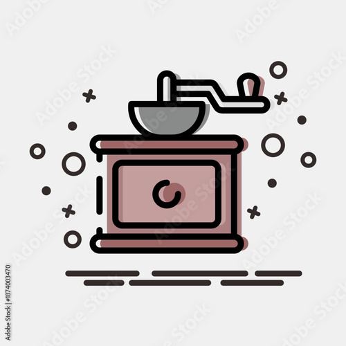 Icon coffee grinder. Coffee shop elements. Icon in MBE style.