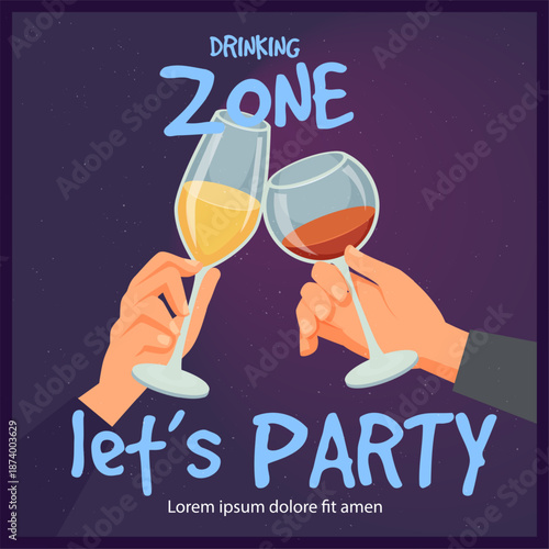 Alcohol party. hands holding glasses of wine. cocktail party invitation