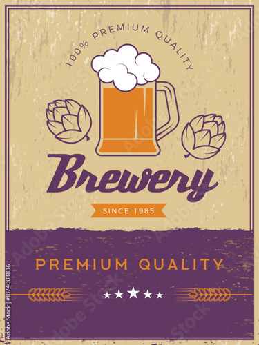 Brewery poster. retro placard of beer alcoholic drink. vector template