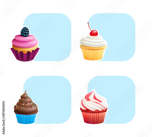 Cupcakes. realistic template of cupcakes and empty place for personal text