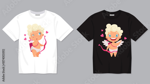 Cupidon. tshirt design with cupidon character for love. print template
